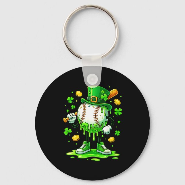 St Patrick Day Baseball Drip Ice Cream Baseball  Key Ring (Front)