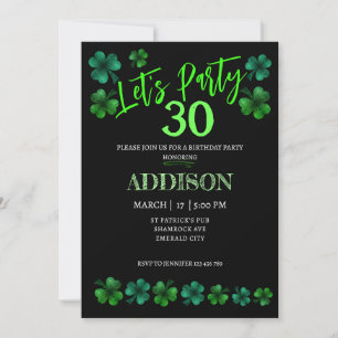 St Patrick Day Birthday Lets party shamrock adult Invitation