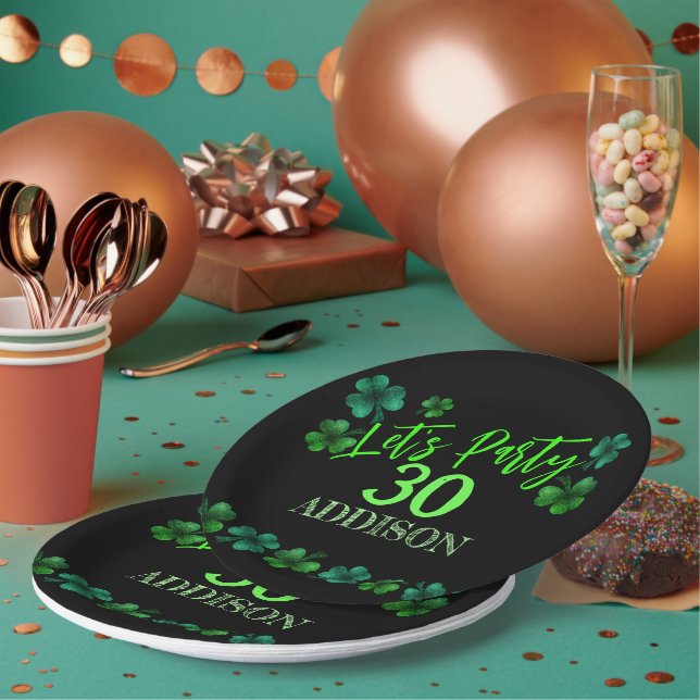 St Patrick Day Birthday Lets party shamrock Paper Plate (Multi)