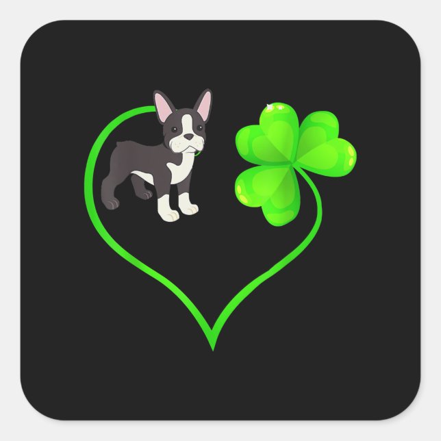 St Patrick Day Boston Terrier Dog Mum Dad Shamrock Square Sticker (Front)