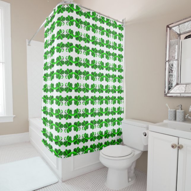 St Patrick Day. Clover pattern Shower Curtain (In Situ)