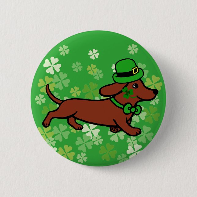St. Patrick Day Dachshund Cartoon ７ 6 Cm Round Badge (Front)