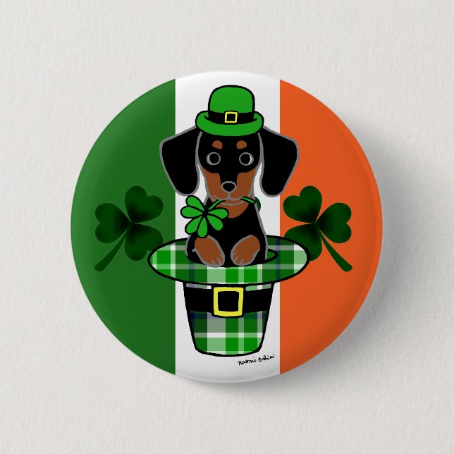 St. Patrick Day Dachshund Cartoon 4 6 Cm Round Badge (Front)