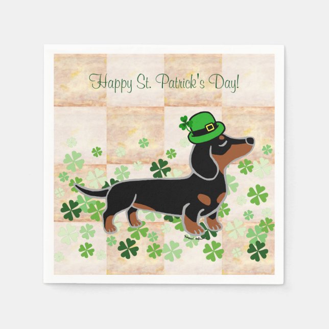 St. Patrick Day Dachshund Cartoon 5 Napkin (Front)