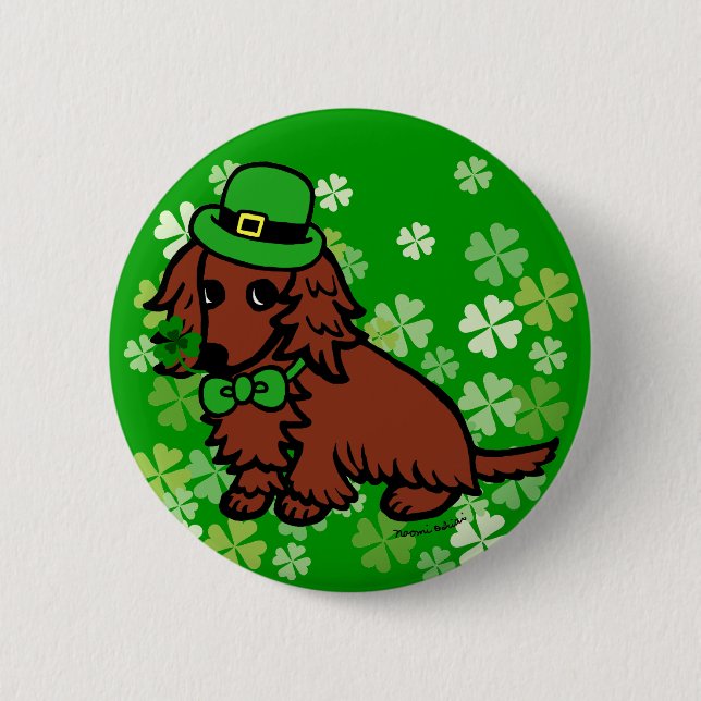 St. Patrick Day Dachshund Cartoon 6 Cm Round Badge (Front)