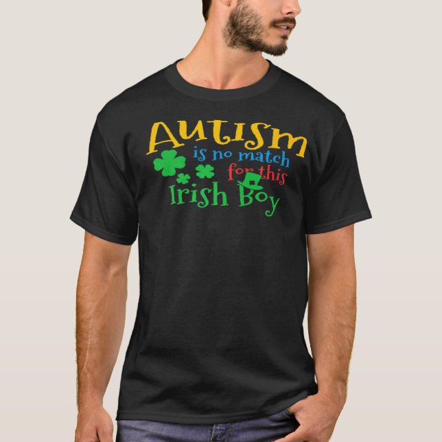 St Patrick Day Four Leaf C Leprechaun Autism Aware T-Shirt (Front)