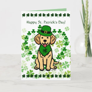 St. Patrick Day Golden Retriever Cartoon Card