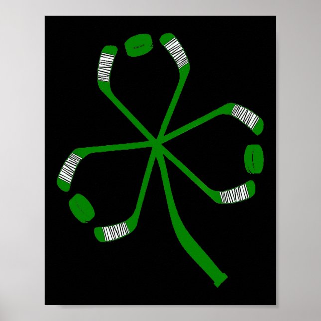 St Patrick Day Ice Hockey Sticks Shamrock Green Co Poster (Front)
