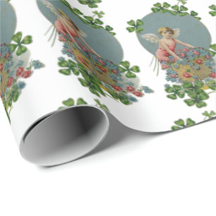St. Patrick Day Irish Angels Shamrocks Flowers Wrapping Paper