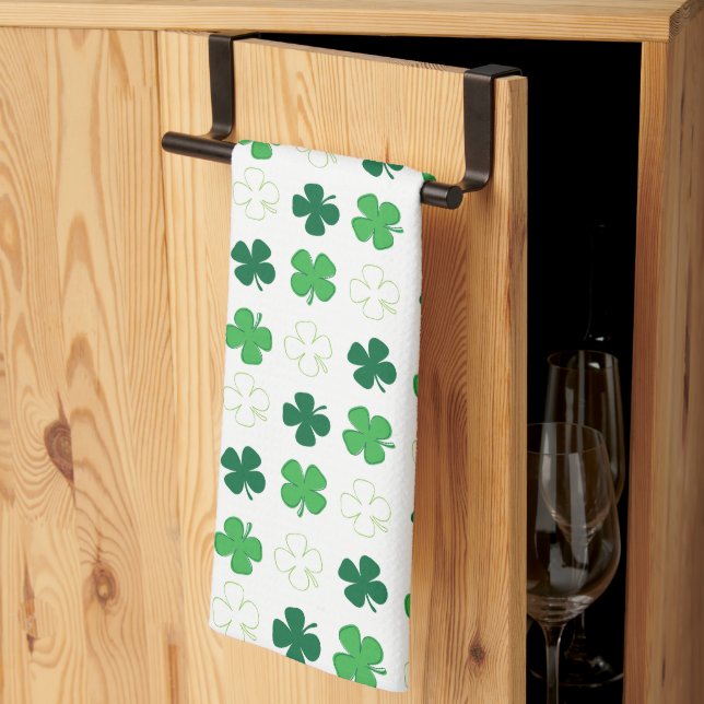 St. Patrick Day Irish Green Shamrocks Tea Towel (Thirds Fold)