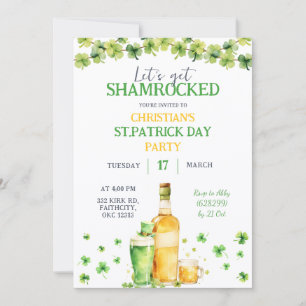 St Patrick Day Let's Get Shamrocked Party Invitation