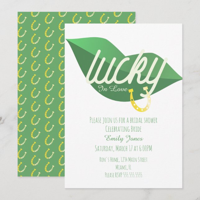 St Patrick Day Lucky Bridal Shower Lip Green Invitation (Front/Back)