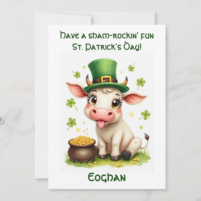 St Patrick Day Moo-rish Mischief Holiday Card (Front)