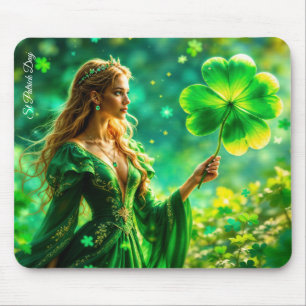 St Patrick Day mystical princess clover magic Mouse Pad