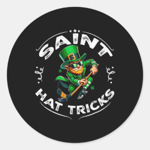 St Patrick Day Saint Hat Trick Funny Hockey Boy Ki Classic Round Sticker