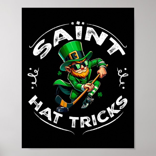 St Patrick Day Saint Hat Trick Funny Hockey Boy Ki Poster (Front)