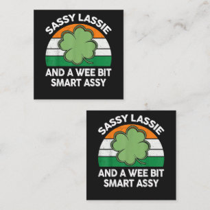 St Patrick Day Sassy Lassie Funny Shamrock Irish Square Business Card