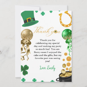 St Patrick day Shamrock Birthday Thank you Card