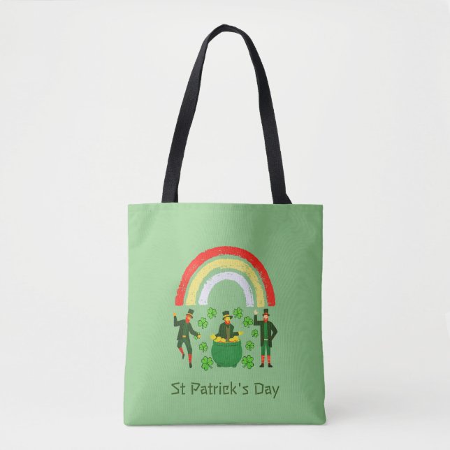 St Patrick' Day  Shamrock Rainbow St Patrick's Day Tote Bag (Front)