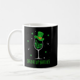 St Patrick Day Shamrock Wine Glass Drink Up Leprec Coffee Mug