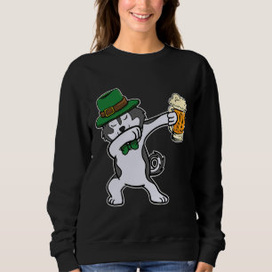 St Patrick Day Siberian Husky Dog Dabbing Leprecha Sweatshirt