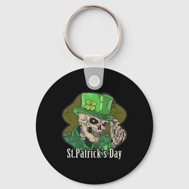 St. Patrick Day Skeleton Clover Fun Sarcastic  Key Ring (Front)