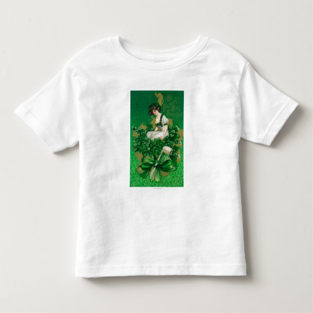 St. Patrick Day Souvenir Woman on Clover Scene Toddler T-Shirt (Front)