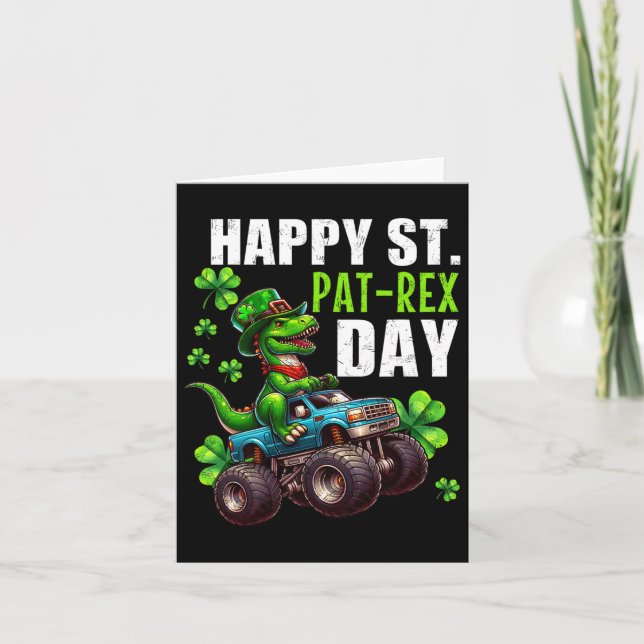 St Patrick Day T-rex Monster Truck  Card (Front)