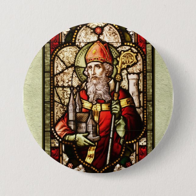 St. Patrick Digital Art Round Button Pin (Front)