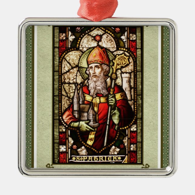 St. Patrick Digital Art Square Silver Ornament (Front)