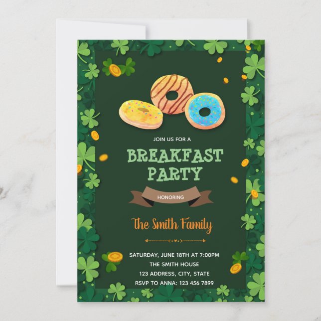 St Patrick doughnut breakfast theme Invitation (Front)