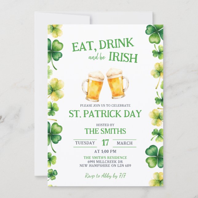 St Patrick Eat, Drink, and be Irish Party Invitation (Front)