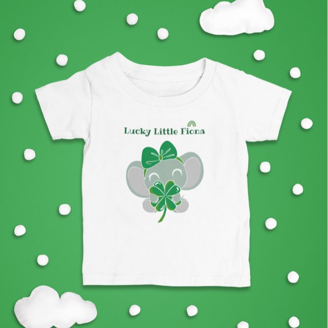 St Patrick Elephant Green Clover Rainbow Birthday Baby T-Shirt (Creator Uploaded)