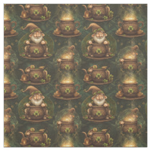 St. Patrick Gnome Pot of Gold Vintage Pattern Fabric