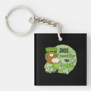 St. Patrick Green Gnome   Just Here For The Beer Key Ring