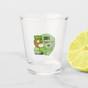 St. Patrick Green Gnome   Just Here For The Beer Shot Glass