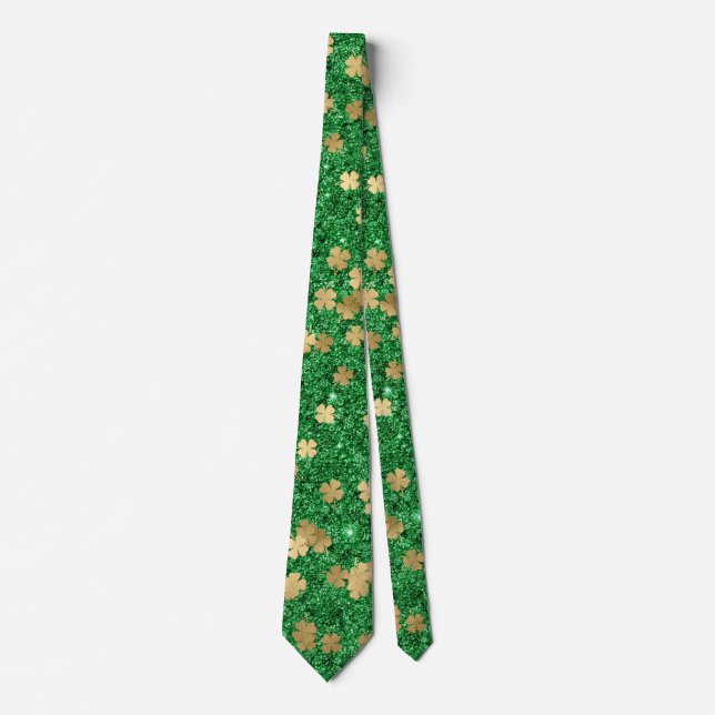St Patrick Green Gold Clover Shamrock Confetti Fun Tie (Front)