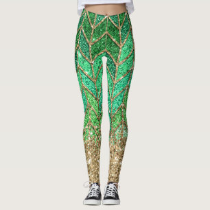 St Patrick Green Gradient Sparkle Glitter Gold Fun Leggings