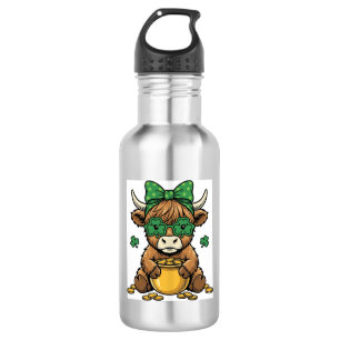 St Patrick Highland Cow Pot of Gold Vintage Art_1 532 Ml Water Bottle