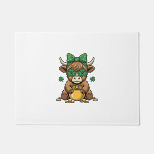 St Patrick Highland Cow Pot of Gold Vintage Art_1 Doormat