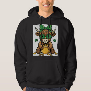 St Patrick Highland Cow Pot of Gold Vintage Art_1 Hoodie