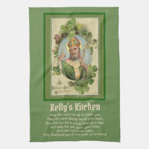 St. Patrick Irish Blessing Religious Shamrocks Tea Towel