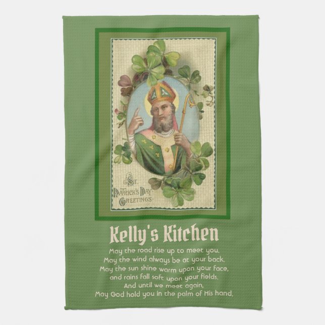 St. Patrick Irish Blessing Religious Shamrocks Tea Towel (Vertical)