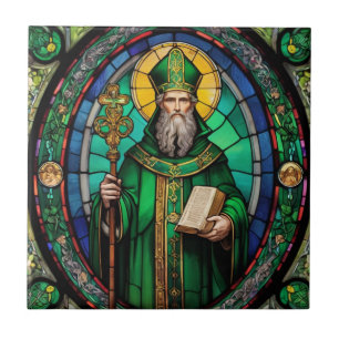 St Patrick Irish Patron Saint Stained Glass Ceramic Tile