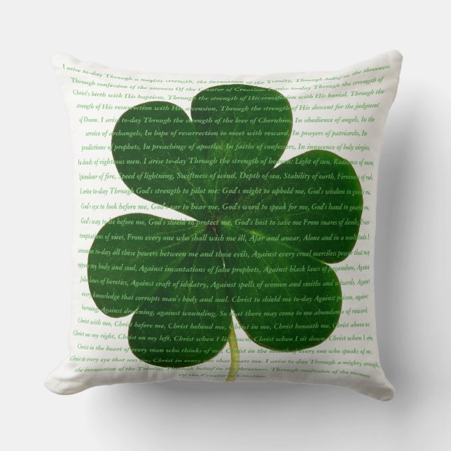 St. Patrick Irish Poem The Deer's Cry Shamrock Cushion (Front)