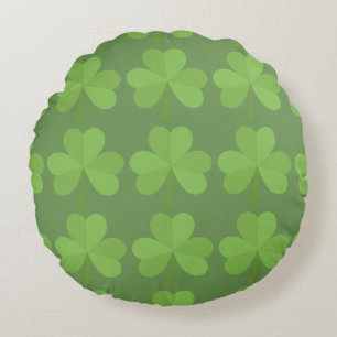 St. Patrick Irish Shamrock Clovers Pattern Green Round Cushion