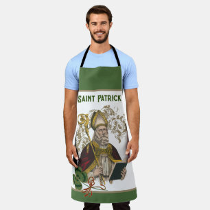 St. Patrick Irish Shamrocks Green Gold Catholic Apron