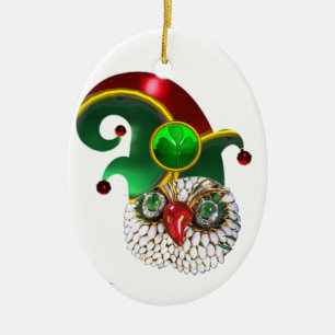 ST PATRICK JEWEL OWL AND  ELF HAT WITH SHAMROCK CERAMIC TREE DECORATION