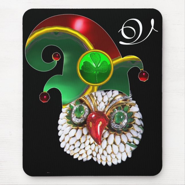 ST PATRICK JEWEL OWL,ELF HAT AND SHAMROCK MONOGRAM MOUSE PAD (Front)