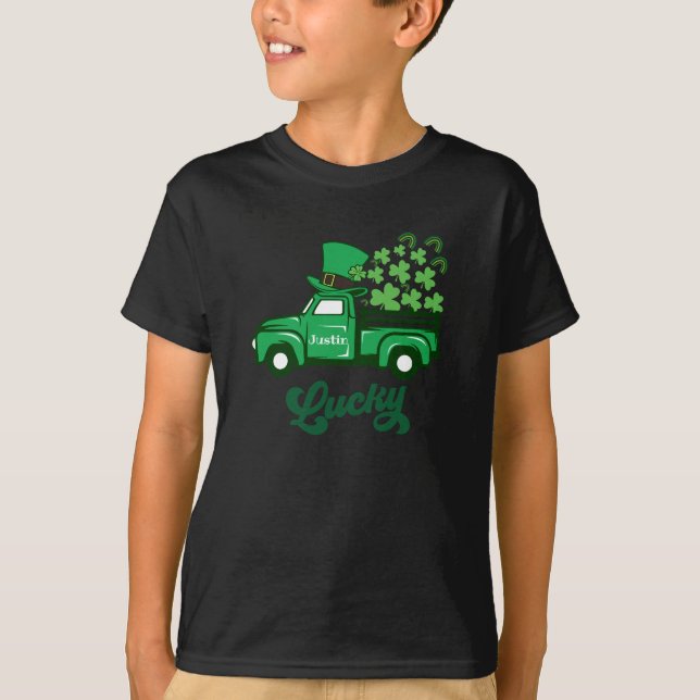 St Patrick Leprechaun Truck Rainbow Luck Shamrock  T-Shirt (Front)